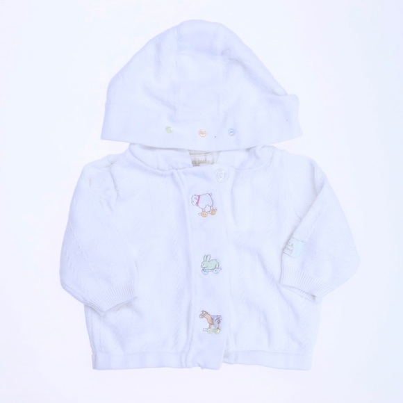 Stacy Clair Boyd baby sweater with hood, embroidery & little buttons 0-6 months - Picture 2 of 8